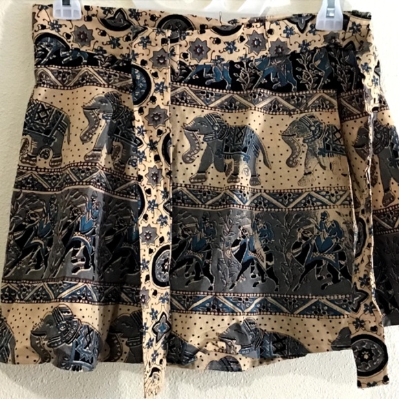 New Grey Tan Multicolor Elephant Camel Animal Print India 100% cotton wrap SKIRT - Picture 1 of 2